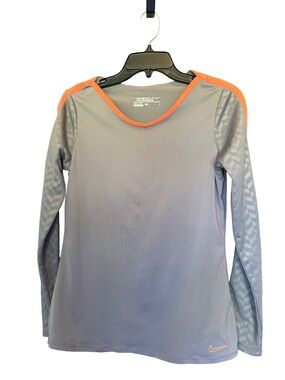 Nike Light Gray Long Sleeve Athletic Top with Orange Trim